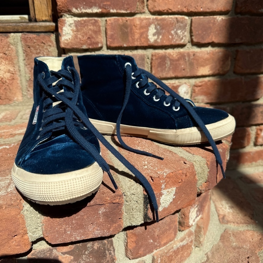 Superga Blue Velvet High-Top Sneakers - Picture 4 of 9